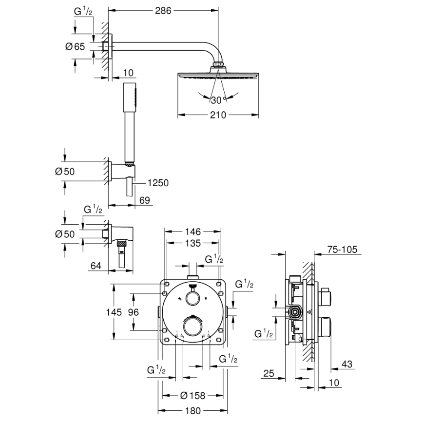 GROHE 34732000 - Dušas komplekts GROHTHERM RAINSHOWER COSMOPOLITAN 210 286 mm hromēts