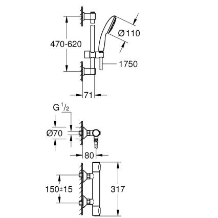 GROHE 34800001 - termostatiskais dušas jaucējkrāns PRECISION FLOW 600 mm, hromēts