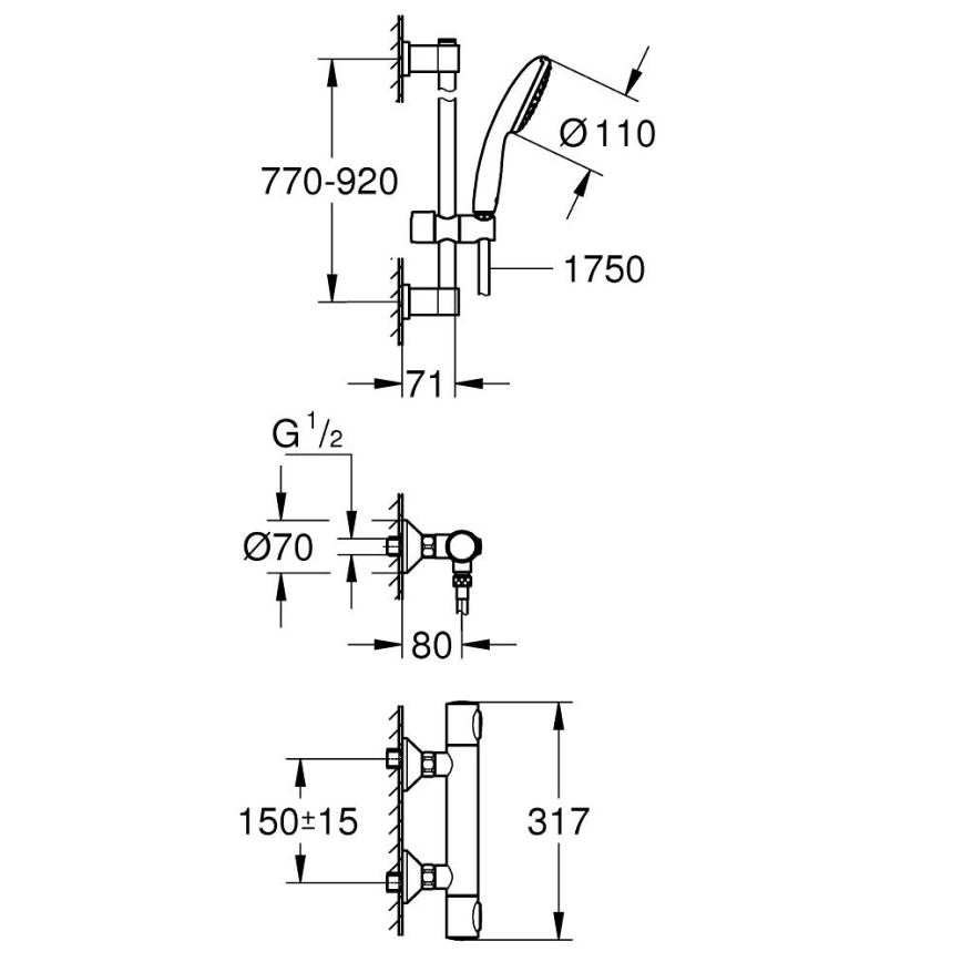 GROHE 34805001 - Termostatiskais dušas jaucējkrāns PRECISION FLOW DN 15 hromēts