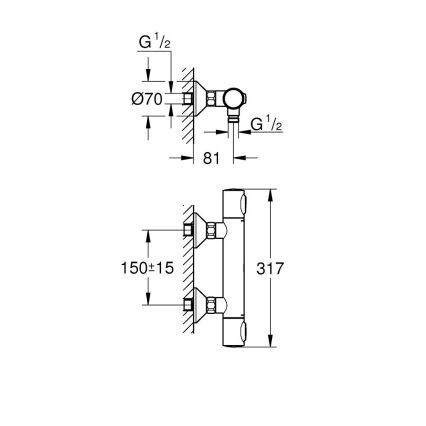 GROHE 34840000 - Termostatiskais dušas jaucējkrāns PRECISION DN 15 spīdīgs hroms