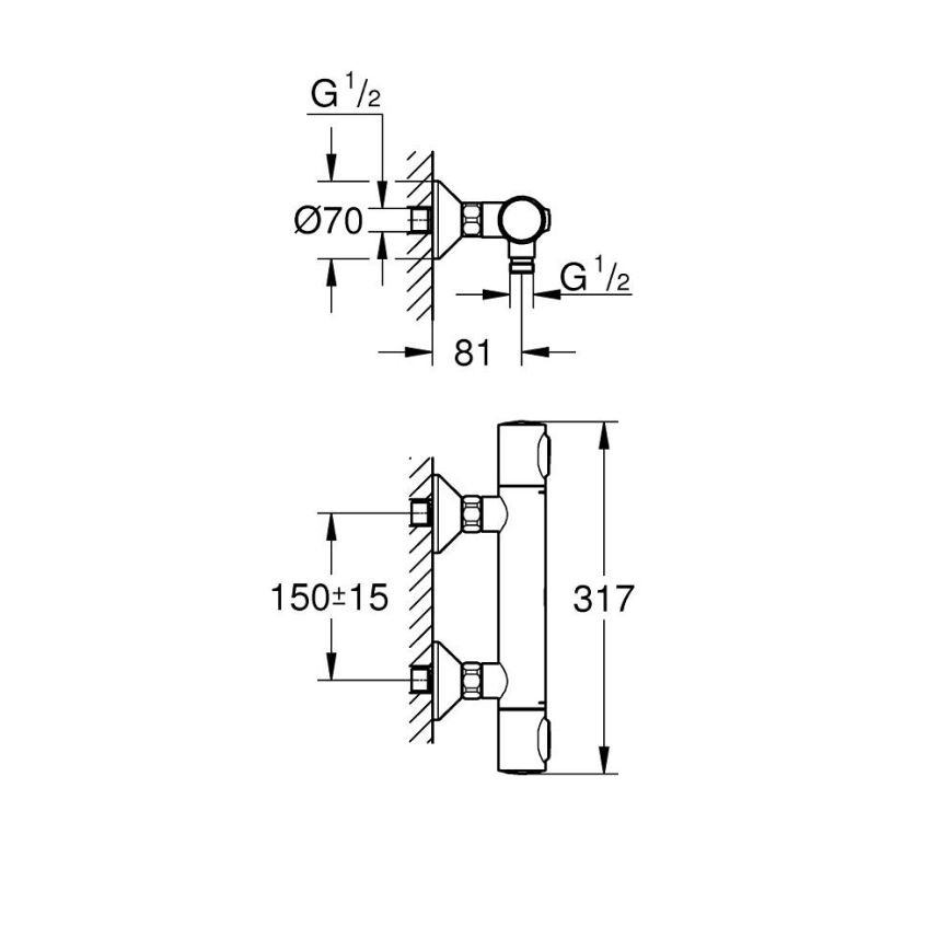 GROHE 34840000 - Termostatisks dušas jaucējkrāns PRECISION DN 15 spīdīgs hroms