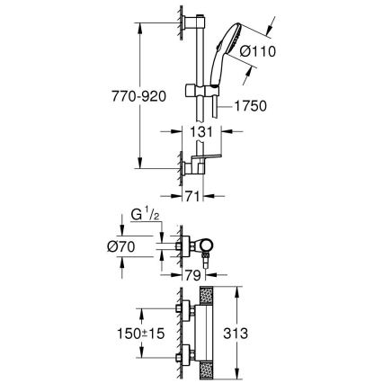 GROHE 34853001 - termostatisks dušas jaucējkrāns PRECISION FEEL + 90 cm komplekts, hroms