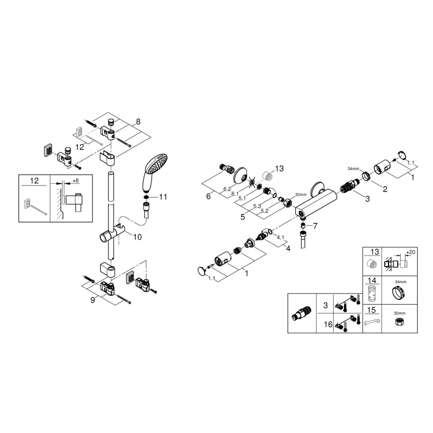 GROHE 34854001 - Termostatiskais dušas jaucējkrāns PRECISION START 900 mm hroms