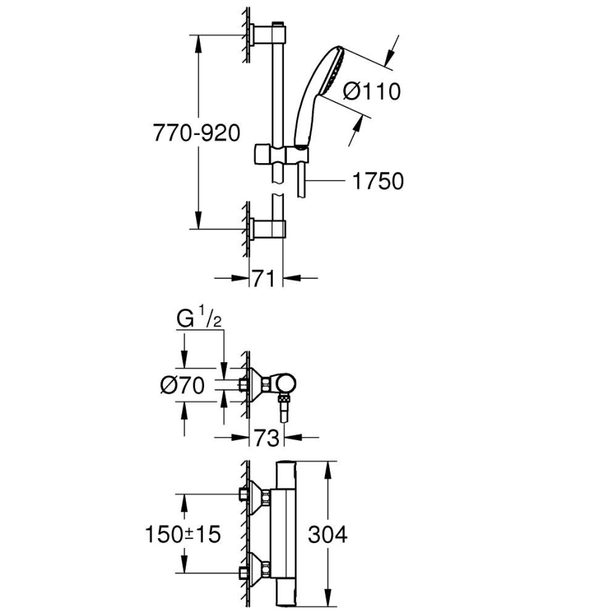 GROHE 34854001 - Termostatiskais dušas jaucējkrāns PRECISION START 900 mm hroms