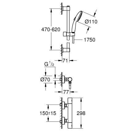 GROHE 34856000 - Dušas komplekts ar termostata jaucējkrānu PRECISION GET 600 mm spīdīgs hroms