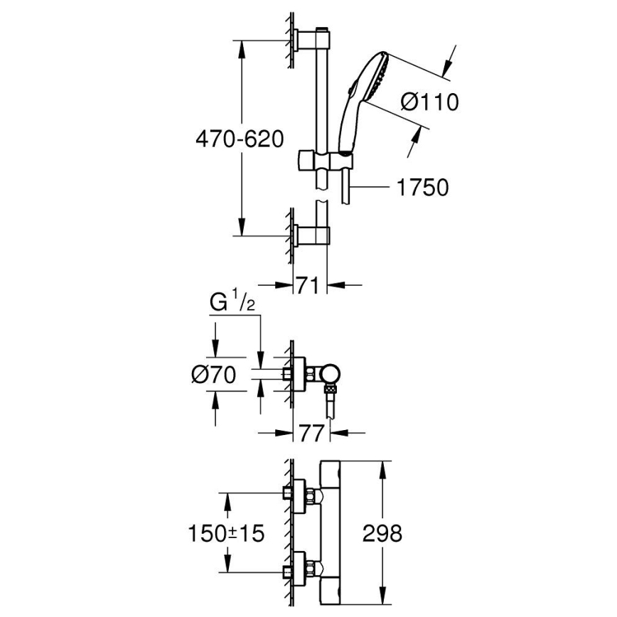 GROHE 34856000 - Termostatiskais dušas jaucējkrāns PRECISION GET 600 mm, hromēts