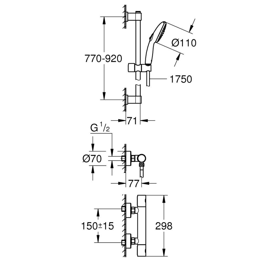 GROHE 34857000 - Termostatiskais dušas jaucējkrāns PRECISION GET 12” spīdīgs hroms