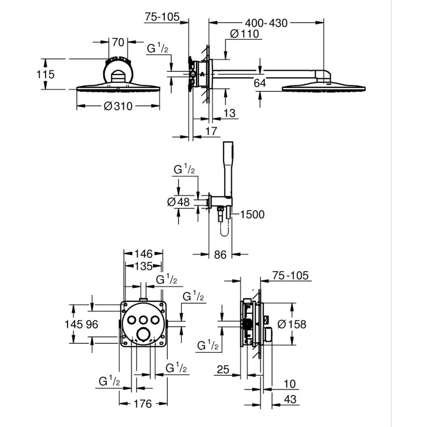 GROHE 34874000 - Dušas sistēma PRECISION SMARTCONTROL 310 mm spīdīgs hroms