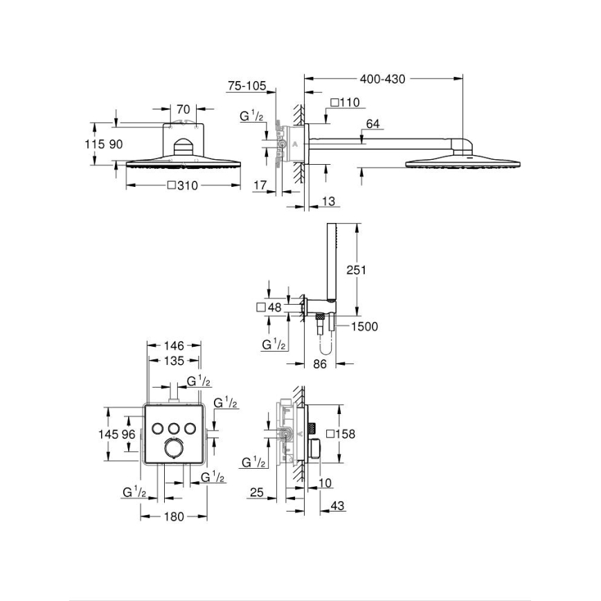 GROHE 34875000 - Dušas sistēma PRECISION SMARTCONTROL 310 mm glancēts hroms