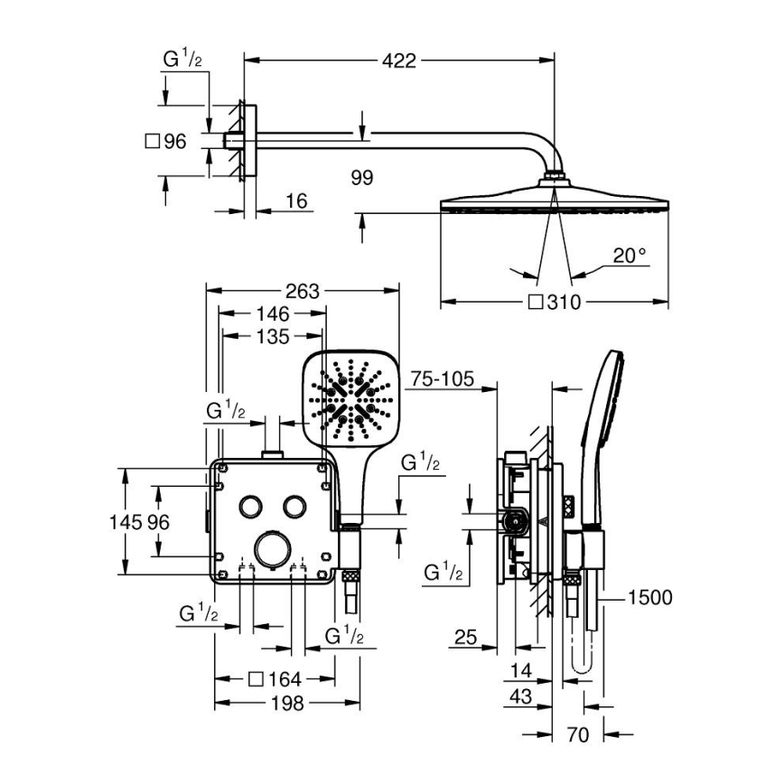GROHE 34876000 - Dušas sistēma PRECISION SMARTCONTROL 310 × 310 mm hroma apdare