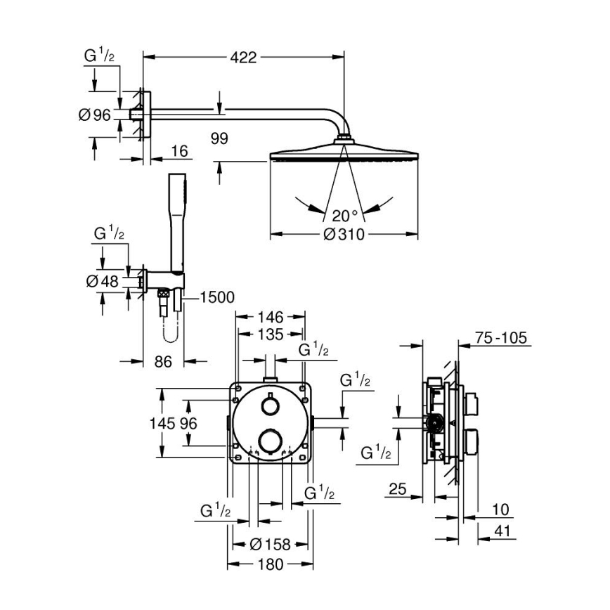 GROHE 34880000 - Dušas komplekts ar iebūvētu jaucējkrānu GROHTHERM SMARTCONTROL spīdīgs hroms