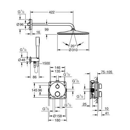 GROHE 34880000 - Iebūvējamais statiskais dušas maisītājs GROHTHERM SMARTCONTROL hromēts