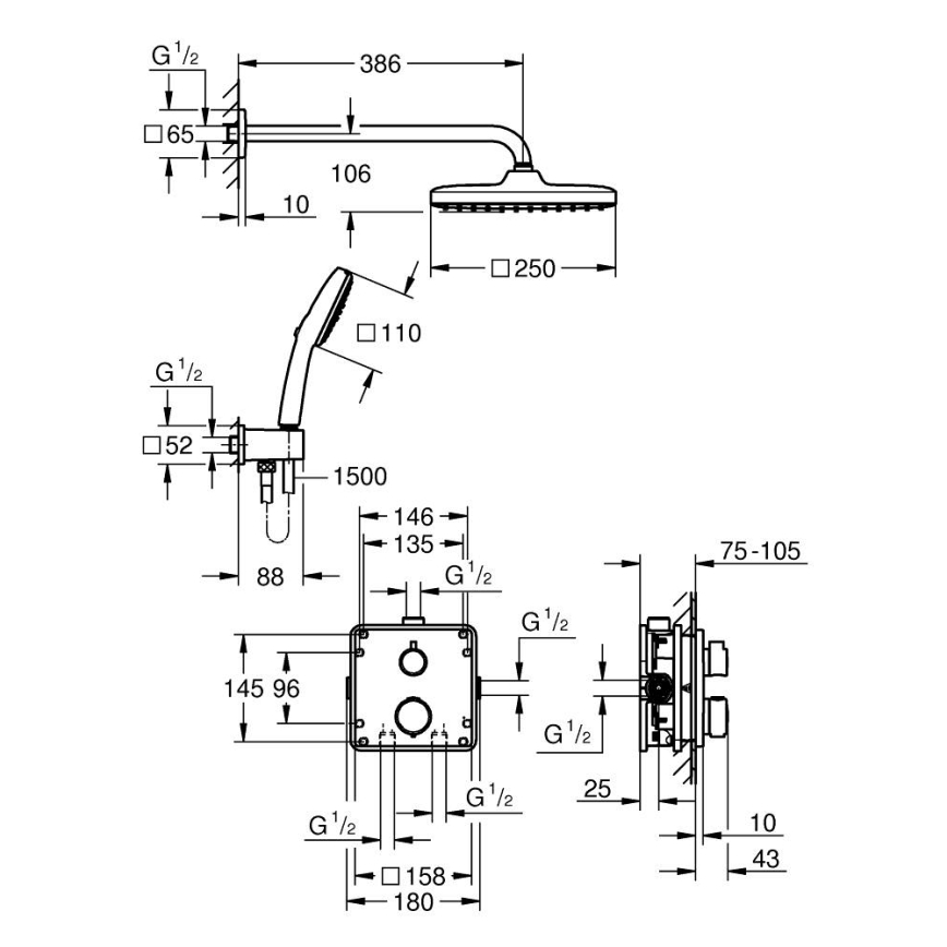 GROHE 34882000 - Dušas sistēma PRECISION VITALIO COMFORT 250, spīdīgs hroms