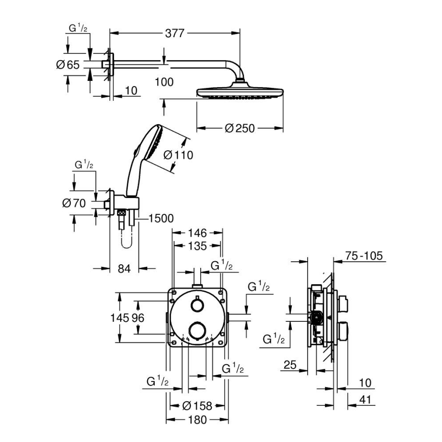 GROHE 34883000 - Dušas sistēma PRECISION VITALIO START 250 spīdīgs hroms