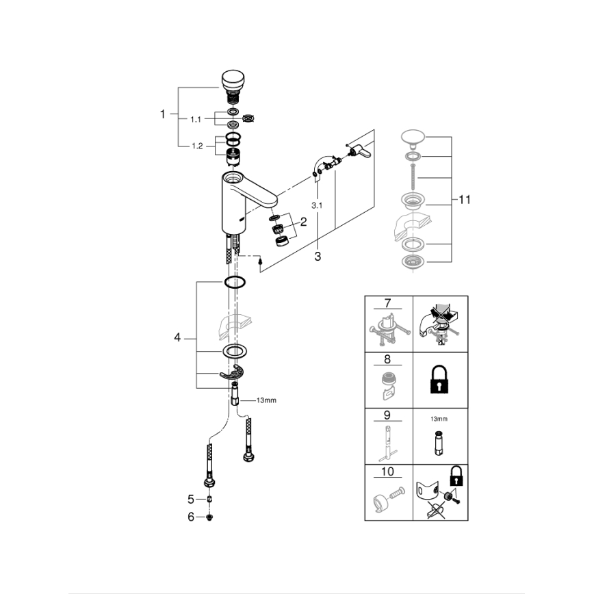 GROHE 36317000 - Pašslēdzamais izlietnes jaucējkrāns EUROSMART COSMOPOLITAN T, hromēts