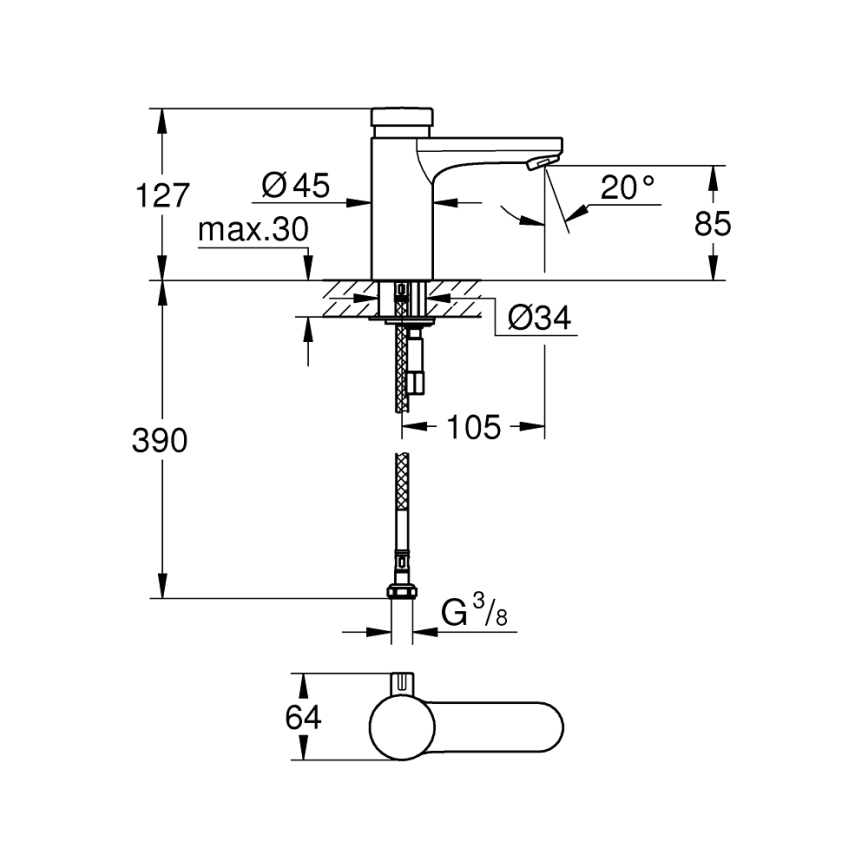 GROHE 36317000 - Pašslēdzamais izlietnes jaucējkrāns EUROSMART COSMOPOLITAN T, hromēts