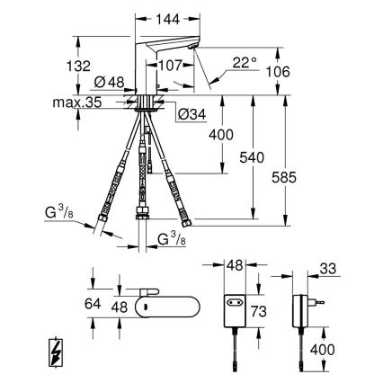 GROHE 36324001 - Infrasarkanais elektroniskais jaucējkrāns izlietnei EUROSMART COSMOPOLITAN E hroms