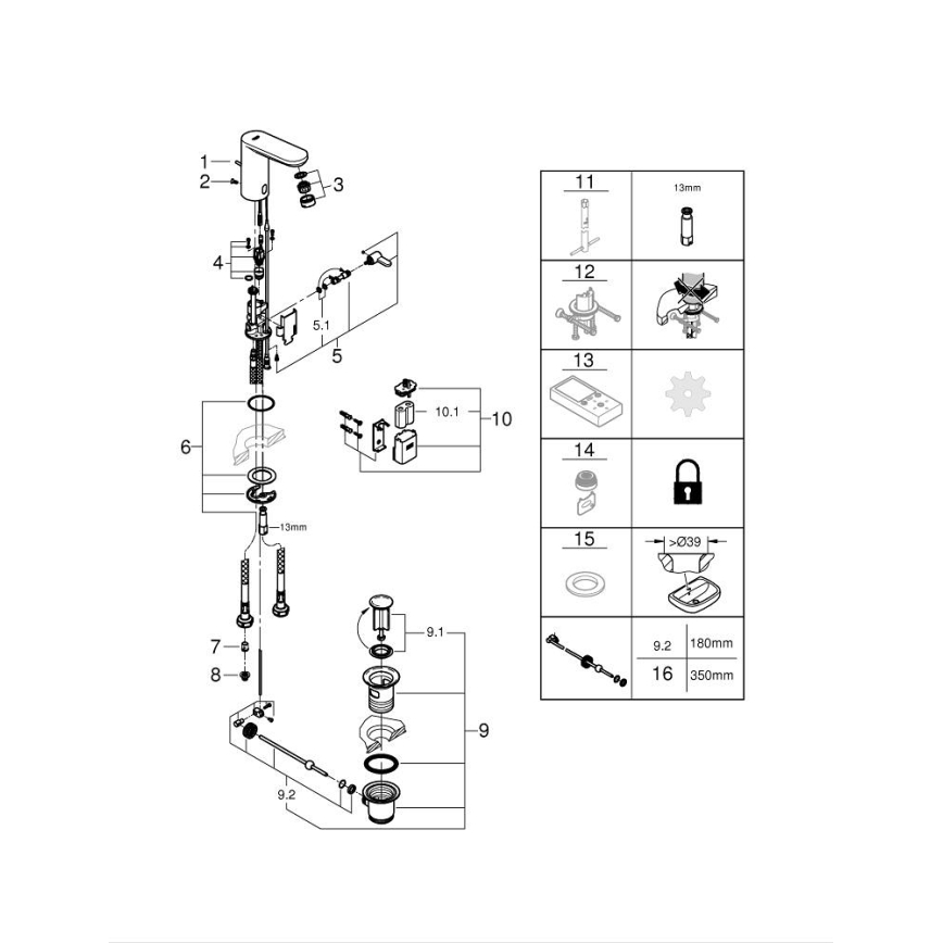 GROHE 36331001 - Izlietnes jaucējkrāns EUROECO 1 14” spīdīgs hroms