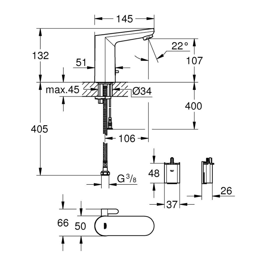 GROHE 36366002 - Elektroniskais izlietnes jaucējkrāns GET E spīdīgs hroms