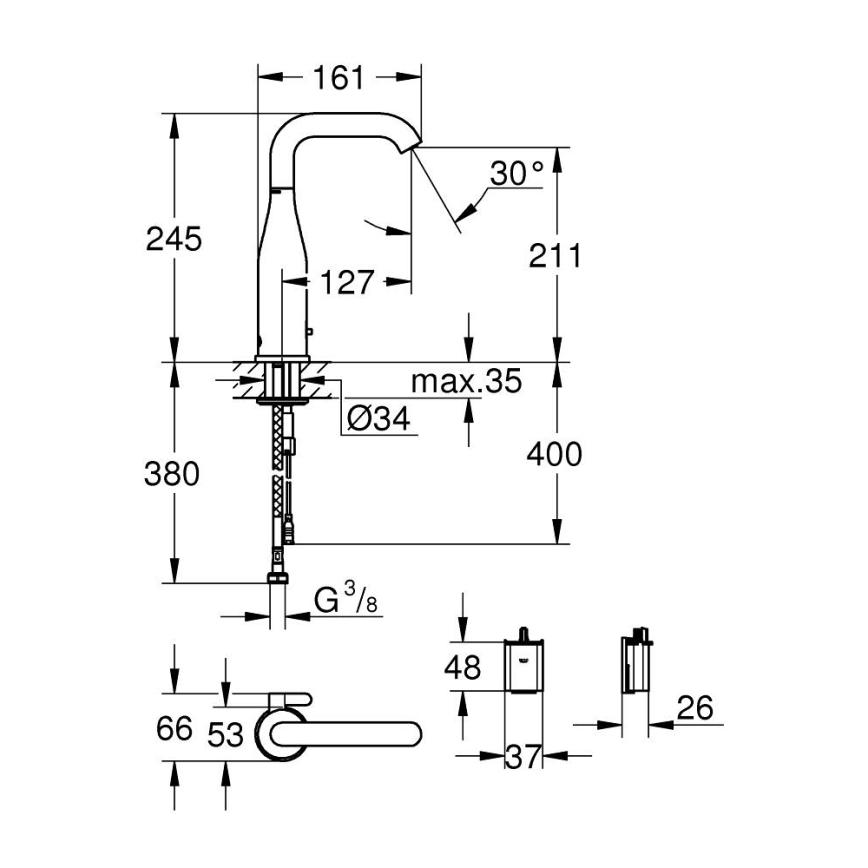 GROHE 36445000 - Infrasarkanā elektroniskā izlietnes jaucējkrāns ESSENCE E, pulēts hroms