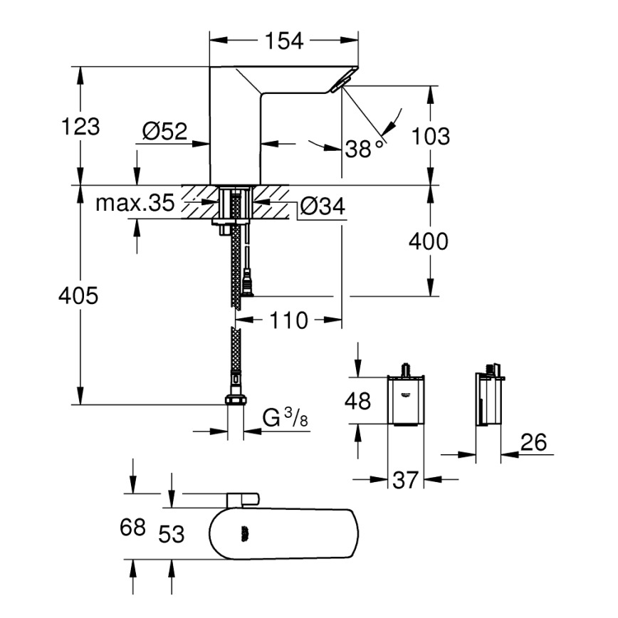 GROHE 36451000 - Elektroniska izlietnes jaucējkrāns BAU COSMOPOLITAN E ar spīdīgu hroma apdari