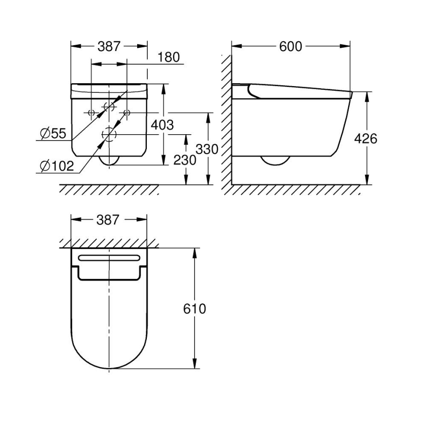 GROHE 36507SH0 - SENSIA dušas tualete 600 × 387 × 403 mm keramika/balta