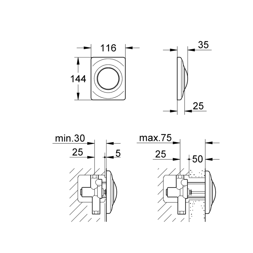 GROHE 37018SH0 - Vadības poga SURF 116 × 144 mm balta