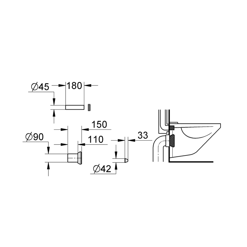 GROHE 37311K00 - Tualetes pieplūdes un izplūdes komplekts 150 mm melns