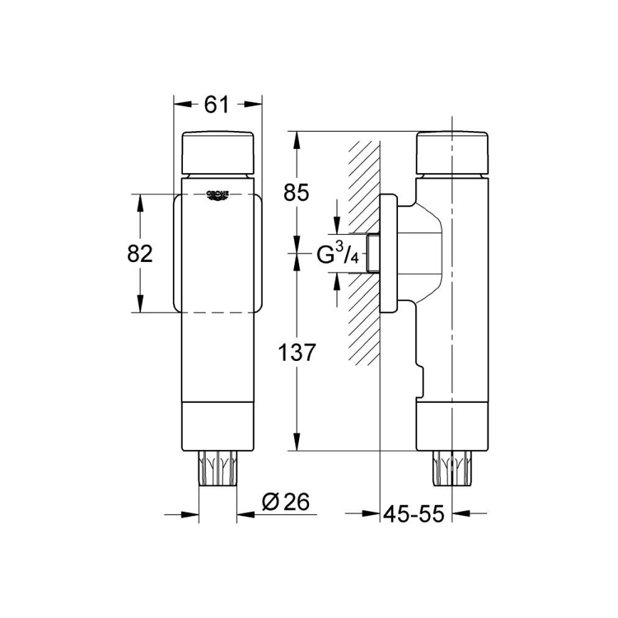 GROHE 37349000 - Spiediena skalošanas vārsts RONDO A.S. 3” glancēts hroms