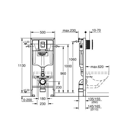 GROHE 388112430 - 3 vienā WC komplekts SOLIDO, 1,13 m, matēts hroms