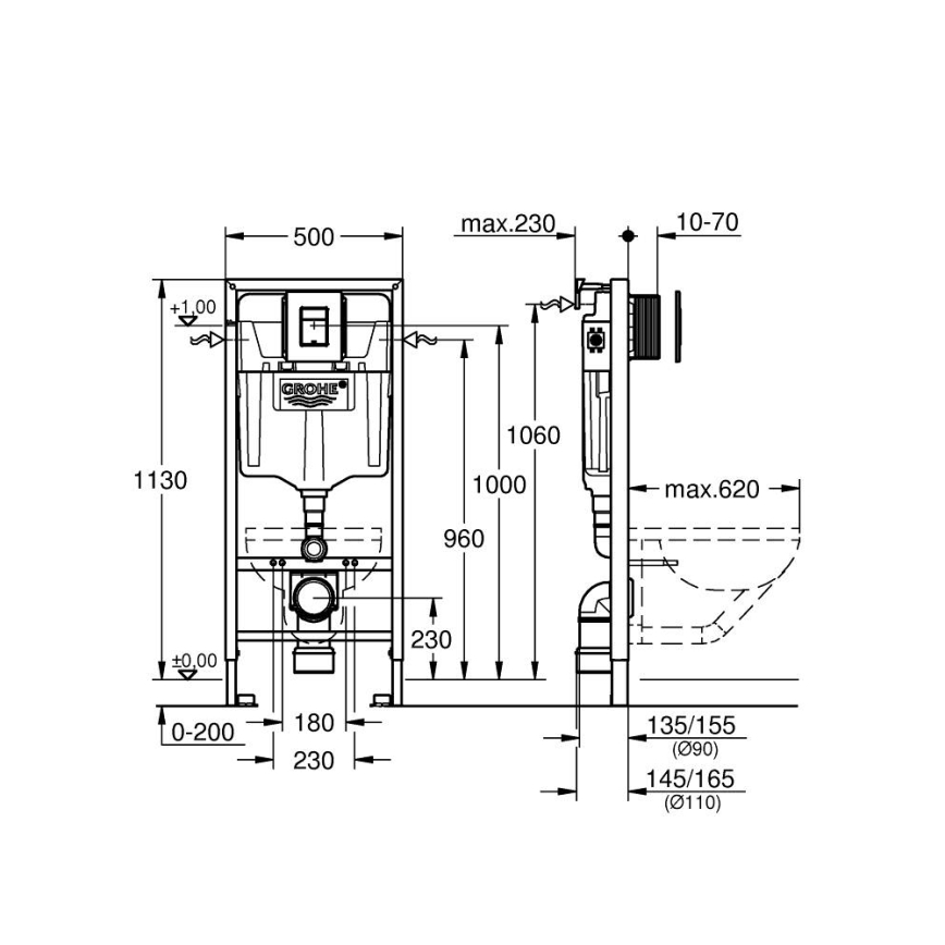 GROHE 38811KF0 - SOLIDO 3‑vienā WC komplekts, 1,13 m, melns