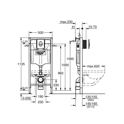 GROHE 38839000 - 3 vienā komplekts WC RAPID SL, 1,13 m