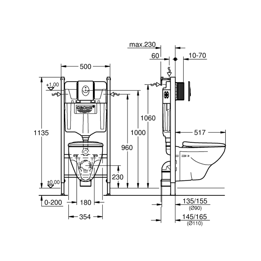 GROHE 39116000 - 4‑vienā komplekts ar SOLIDO COMPACT keramiku, 1,13 m