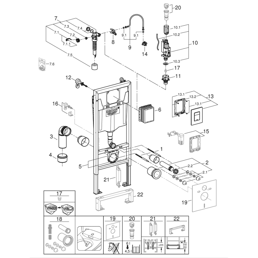 GROHE 39186000 - SOLIDO priekšsienas montāžas komplekts 1,13 m balts