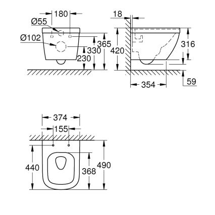 GROHE 39206000 - Pakarināms tualetes pods EURO CERAMIC 49 cm keramika/balta