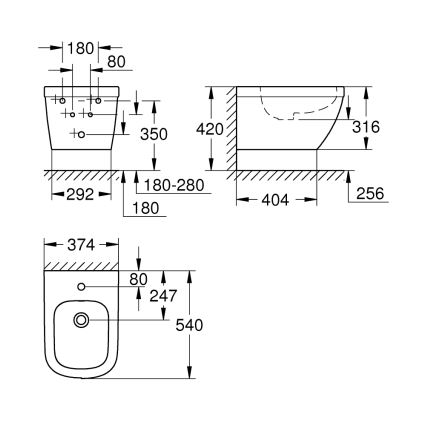 GROHE 39208000 - Sienas piestiprināms bidē EURO CERAMIC 540 × 375 mm keramika/balta