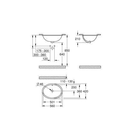 GROHE 39423000 - Iebūvējama izlietne BAU CERAMIC 560 × 420 mm keramika/balta