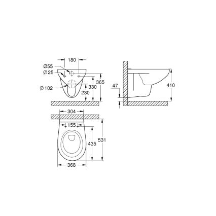 GROHE 39427000 - Sienas piestiprināmais tualetes pods BAU CERAMIC 368 x 531 mm keramika/balta