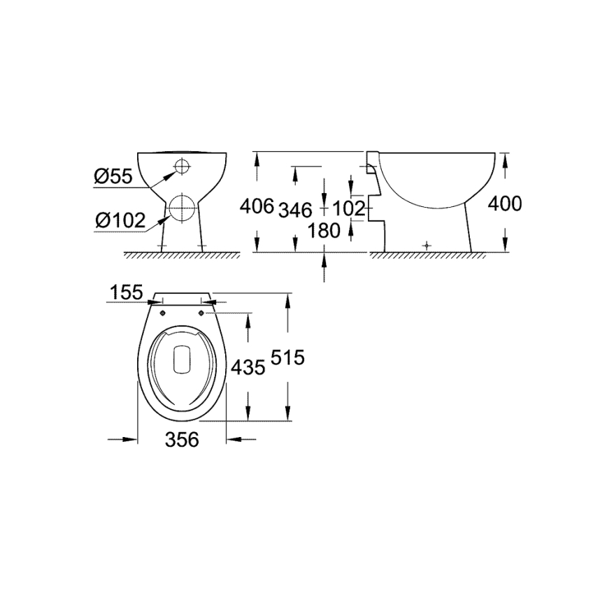 GROHE 39430000 - Stāvošais WC BAU CERAMIC 515 x 356 x 406 mm keramika/balta