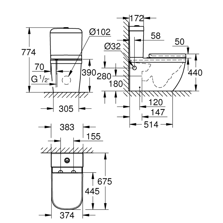 GROHE 39462000 - WC komplekts EURO CERAMIC 67,5 x 37,4 x 77,4 cm keramika/balta