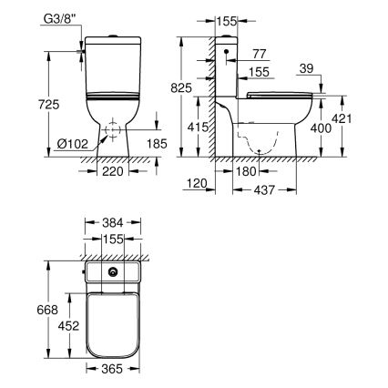 GROHE 39814000 - WC kombinētais komplekts START EDGE 825 × 557 × 384 mm keramika/durobalts