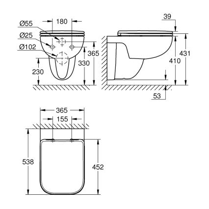 GROHE 39815000 - Karājošais WC START EDGE 53,8 x 36,5 cm, DuraWhite balts