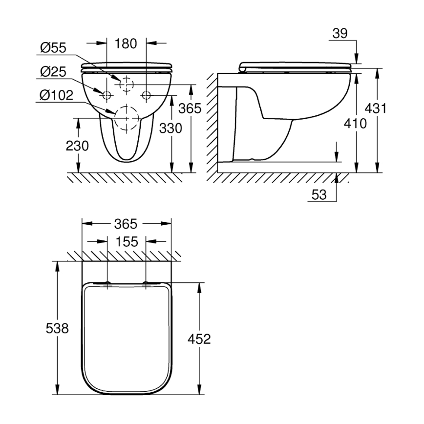 GROHE 39815000 - Karājošais WC START EDGE 53,8 x 36,5 cm, DuraWhite balts