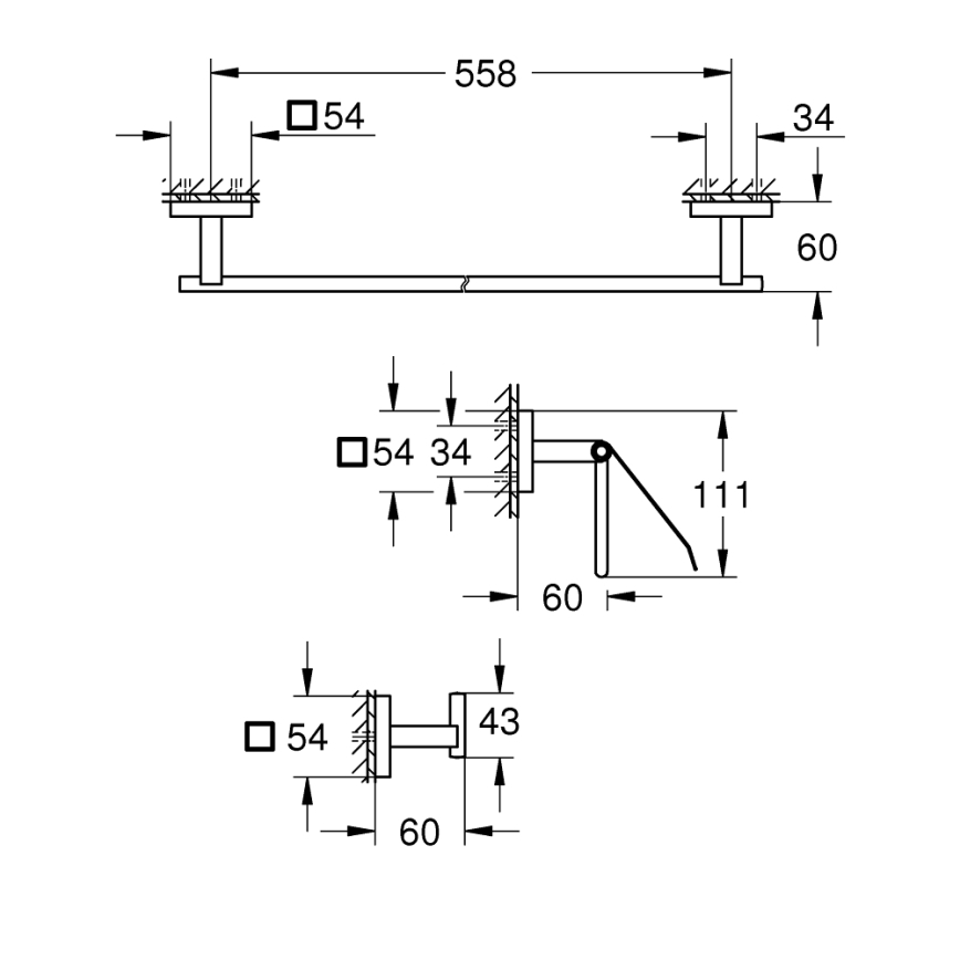 GROHE 41124DC0 - START CUBE 558 mm piederumu komplekts, nerūsējošā tērauda