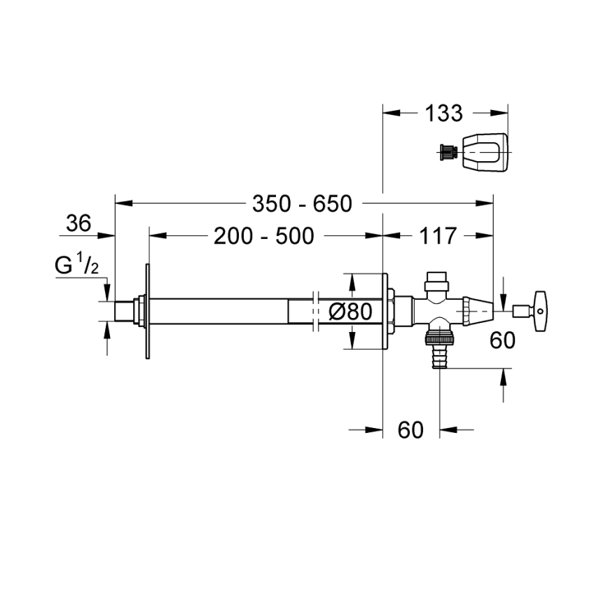GROHE 41208000 - Āra sienas vārsts EUROTEC DN 15, spīdīgs hroms