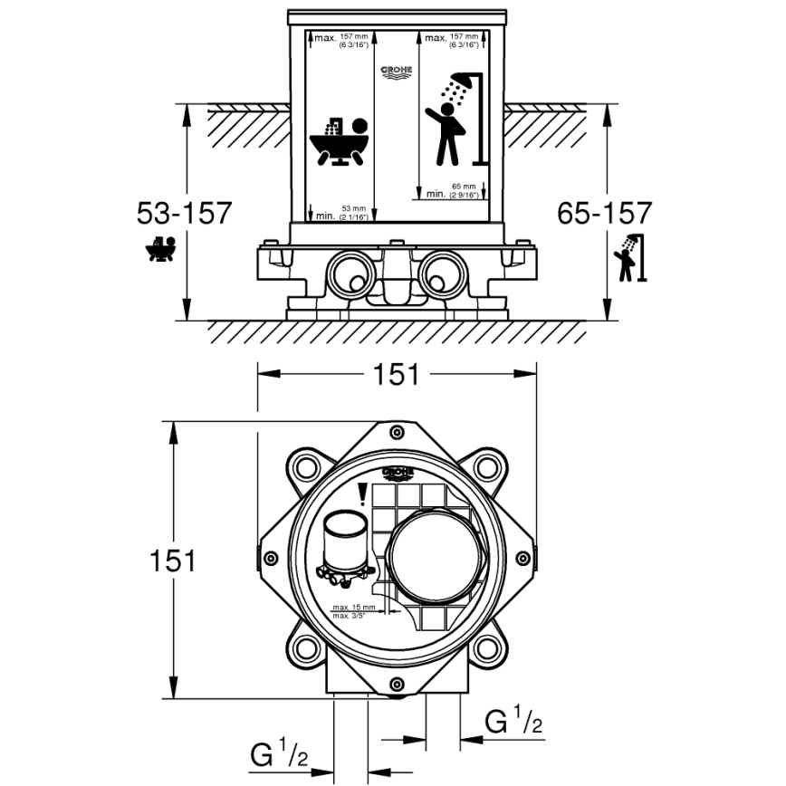 GROHE 45984001 - Iebūvējamais komplekts DN 15, misiņš