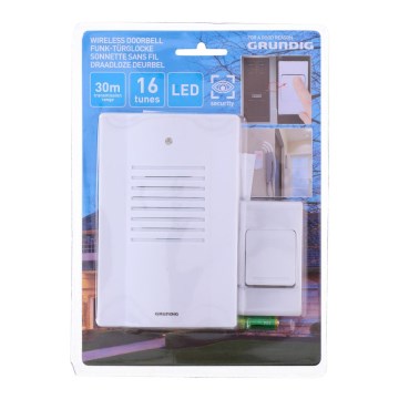 Grundig - Bezvadu durvju zvans 16 melodijas 3xAA + 3x AG13 IP44