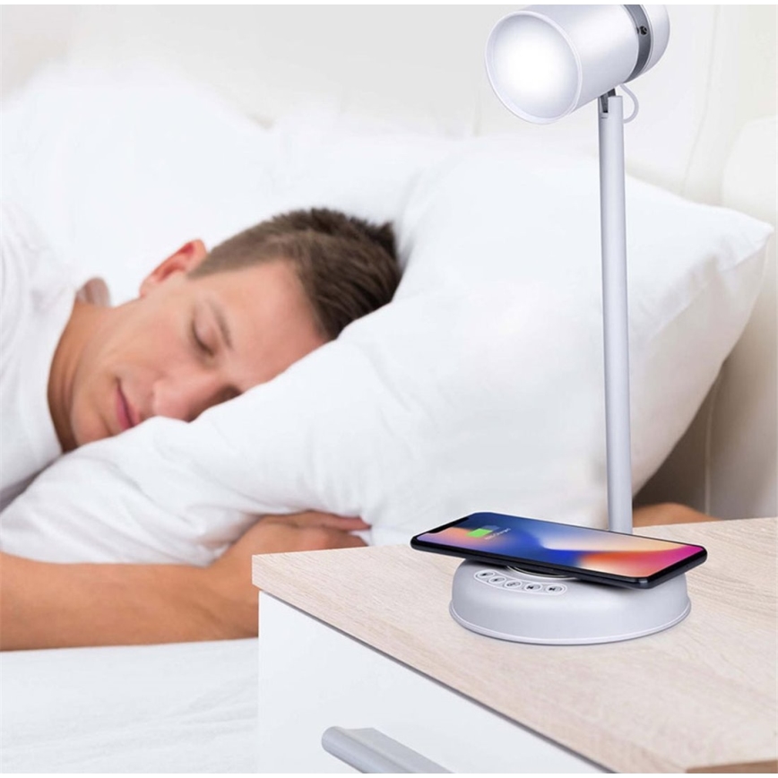Grundig - LED galda lampa 3 vienā ar bezvadu uzlādi un skaļruni LED/15W/5V