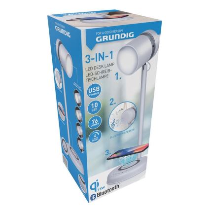 Grundig - LED galda lampa 3 vienā ar bezvadu uzlādi un skaļruni LED/15W/5V