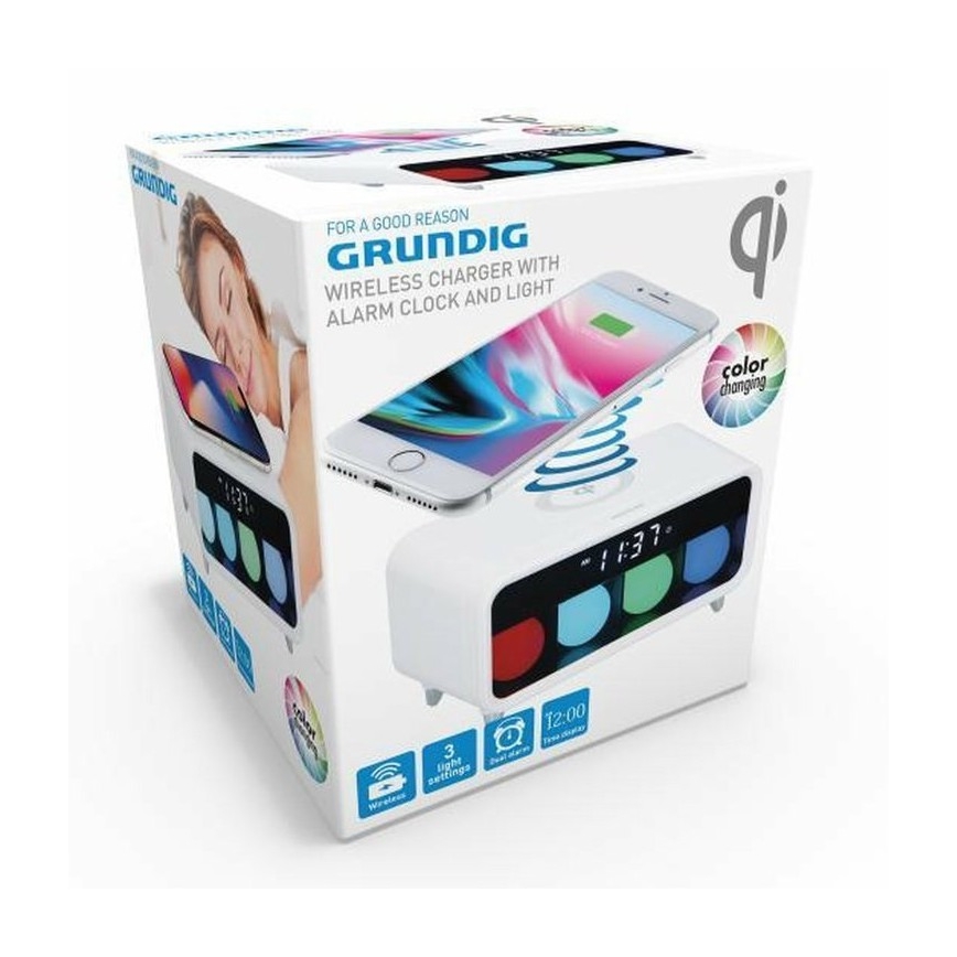 Grundig - LED Aptumšojams nakts gaismeklis ar modinātāju un bezvada uzlādi LED/5W/230V